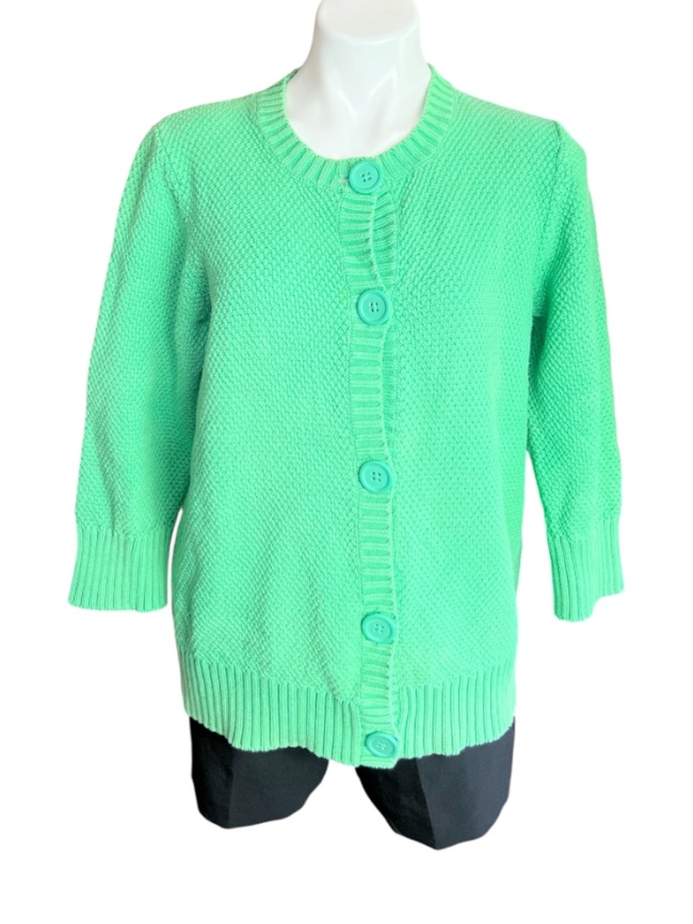 L.L. Bean Textured Cotton Cardigan Sweater Aqua Mint Green Large